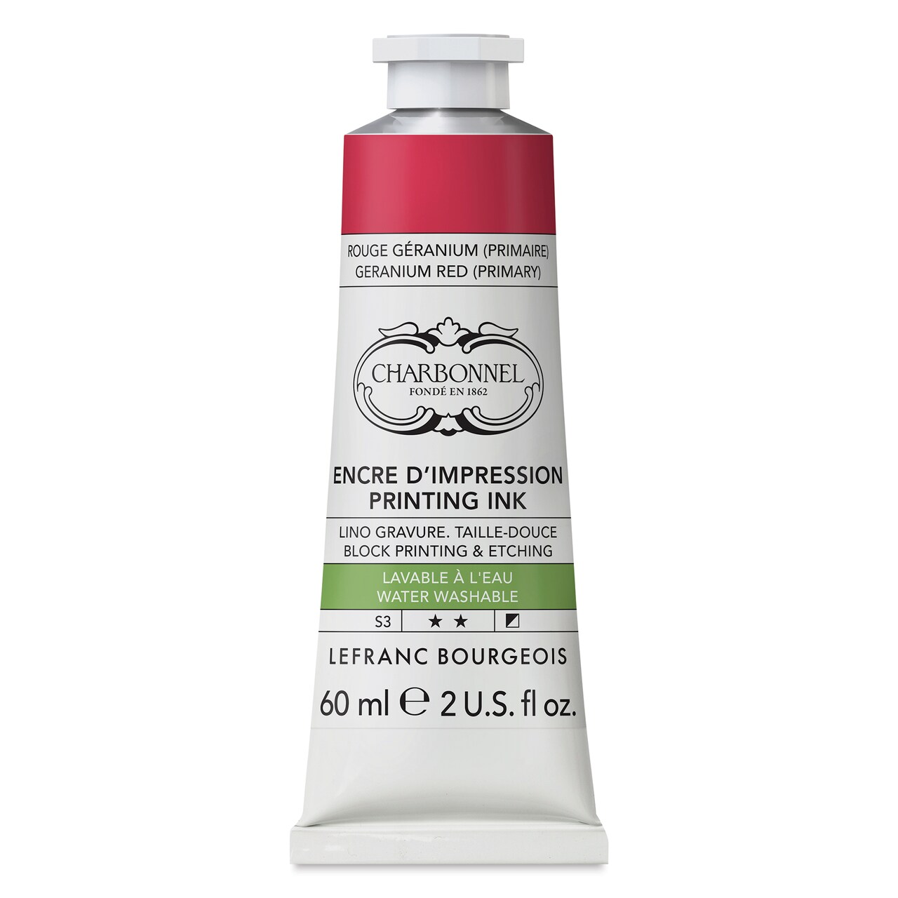 Charbonnel Water Washable Printing Ink - Geranium Red, 60 ml